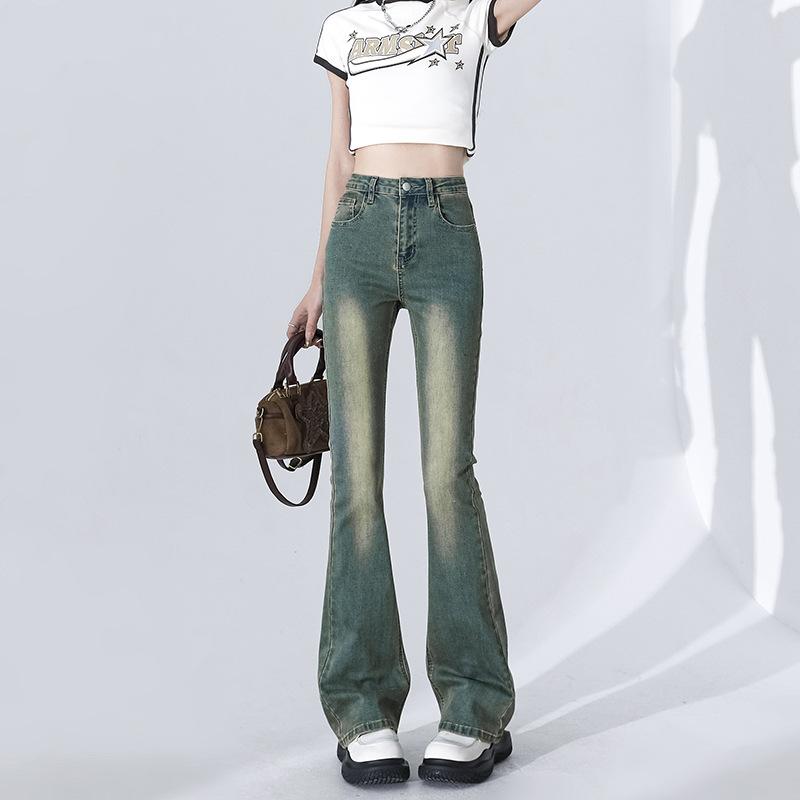 Light American Style Micro-flare Jeans for Women In Spring New High-waist Slim Bell-flare Trousers