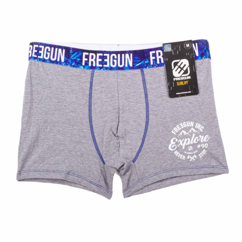 FREEGUN Men's Boxer Shorts with Graphic Pattern and Blue Stitching
