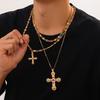 Ingemark Luxury Vintage Rhinestone Chain Imitation Pearl Chain Necklace for Women Punk Cross Pendant Choker Christian Jewelry