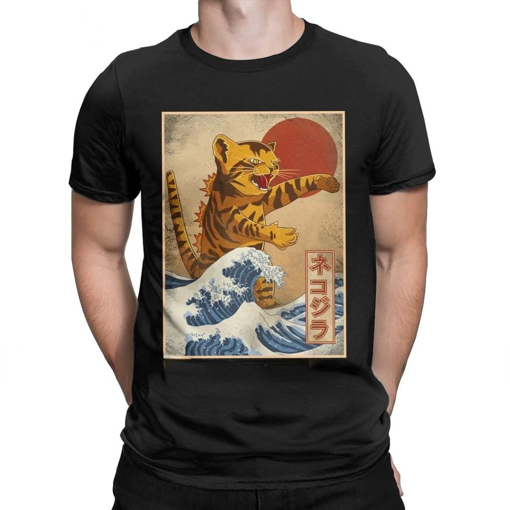 Смешная футболка Catzilla Japan Cat Kitten Lover для мужчин, повседневные футболки для мужчин, летняя футболка Hombre Oversize, рубашка Harajuku для мужчин, одежда