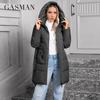 GASMAN 2024 Women Down Jacket Medium Classic Zipper Design Big Pocket Stand Collar Hooded Slim Coat Women Parkas 83356