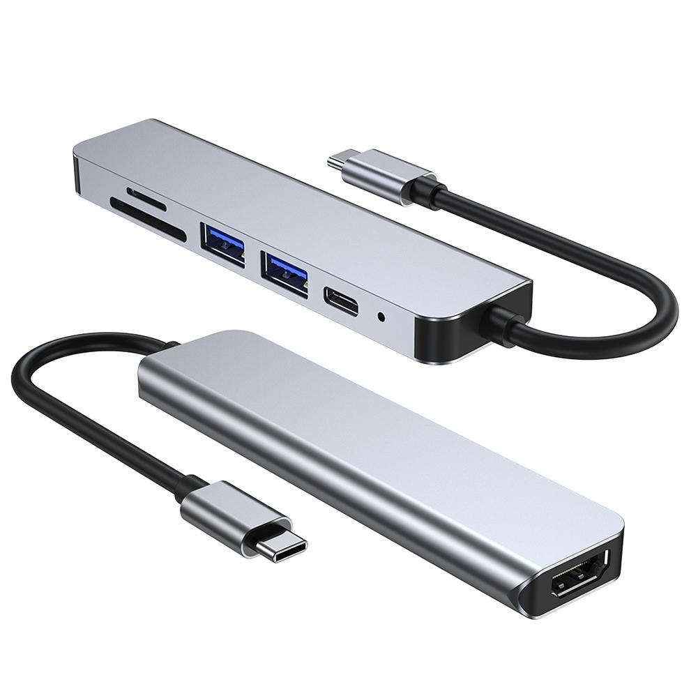 6-в-1 USB-C концентратор, 100 Вт PD, 4K HDMI-совместимый, USB-разветвитель, кардридер SD/TF, Type-C хаб для USB-C ноутбуков и других устройств Type-C