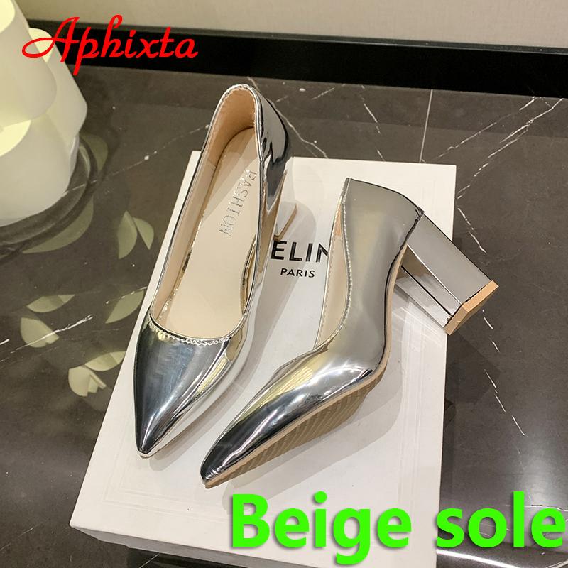 Aphixta 2025 Autumn Champagne 7cm Chunky Heels Pumps Women Shoes Pointed Toe Pumps Super Big Size 50