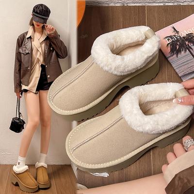 Тапочки на толстой подошве с мохнатой головой баотоу, женская зимняя одежда 2024 года, новинка, небольшое увеличение роста, теплые хлопковые тапочки из кашемира