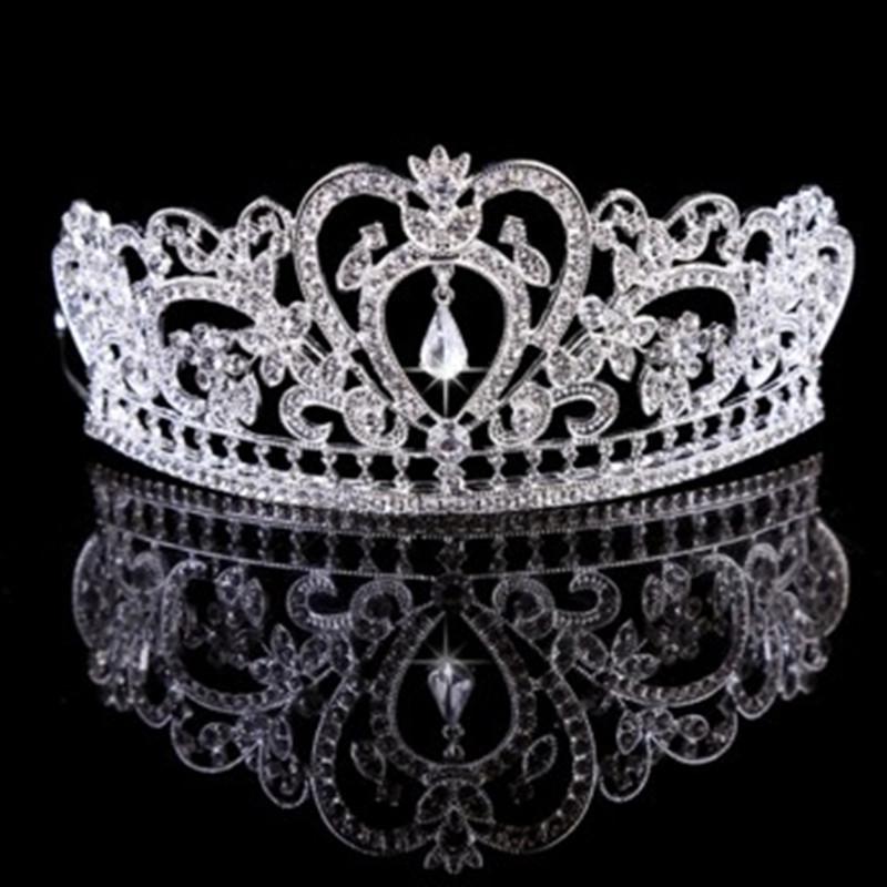Европейская корона в стиле барокко, сплав, стразы, ювелирные украшения, свадебная корона, гальваническое покрытие, толстое серебро, золото, сердце, свадебная тиара