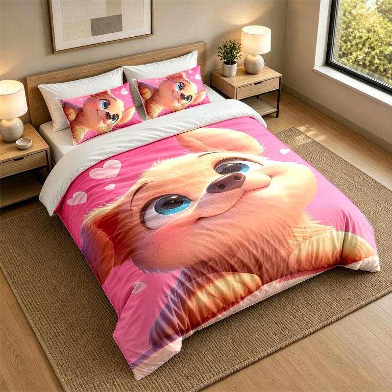 3Pcs Bedding SetPuppy Soft Bed Sheet and Two Pillowcases Home Bedroom Decor