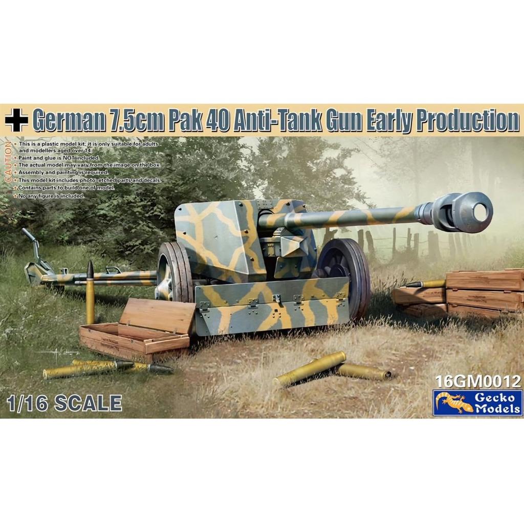 Gecko Models 1/16 German 7.5cm PaK40 Anti-Tank Gun Early Production Plastic Model Kit GEC16GM0012