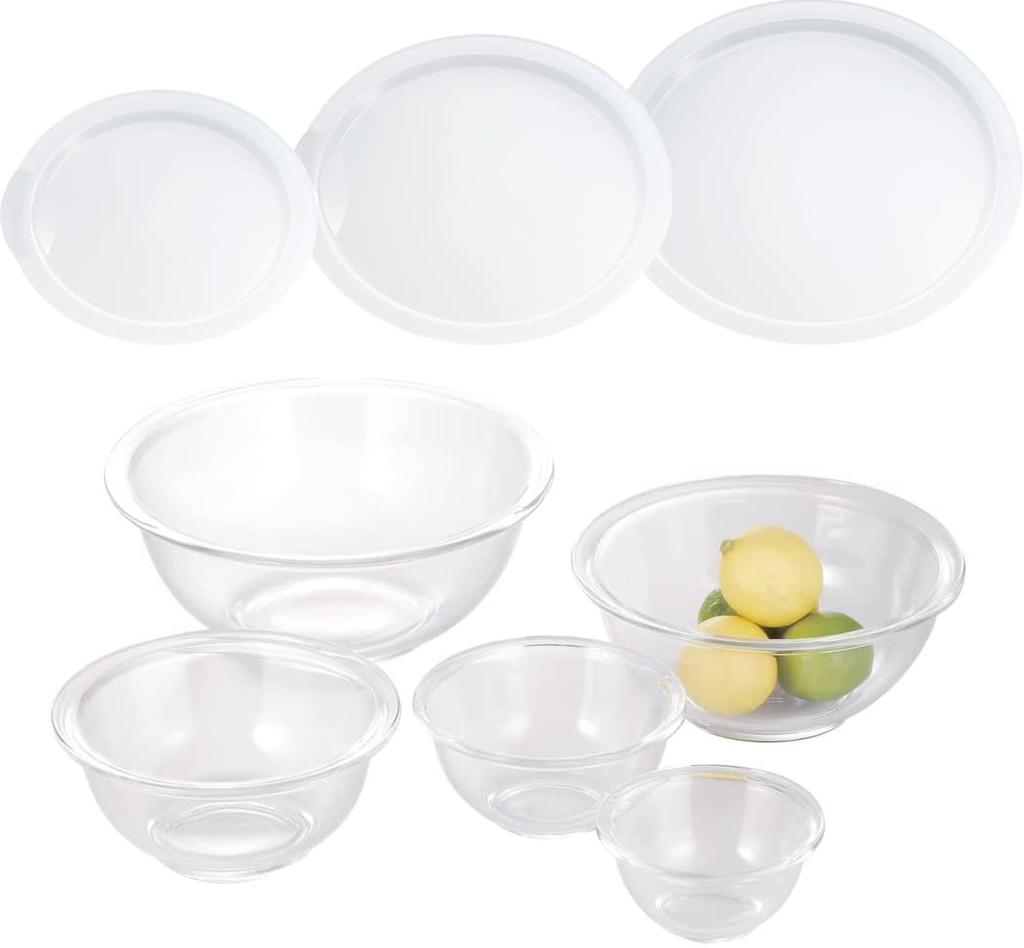 iwaki Glass Bowl Set 5 Microwave Cover Heat-Resistant (Round, Pieces) + (900ml, 1.5L, 2.5L)