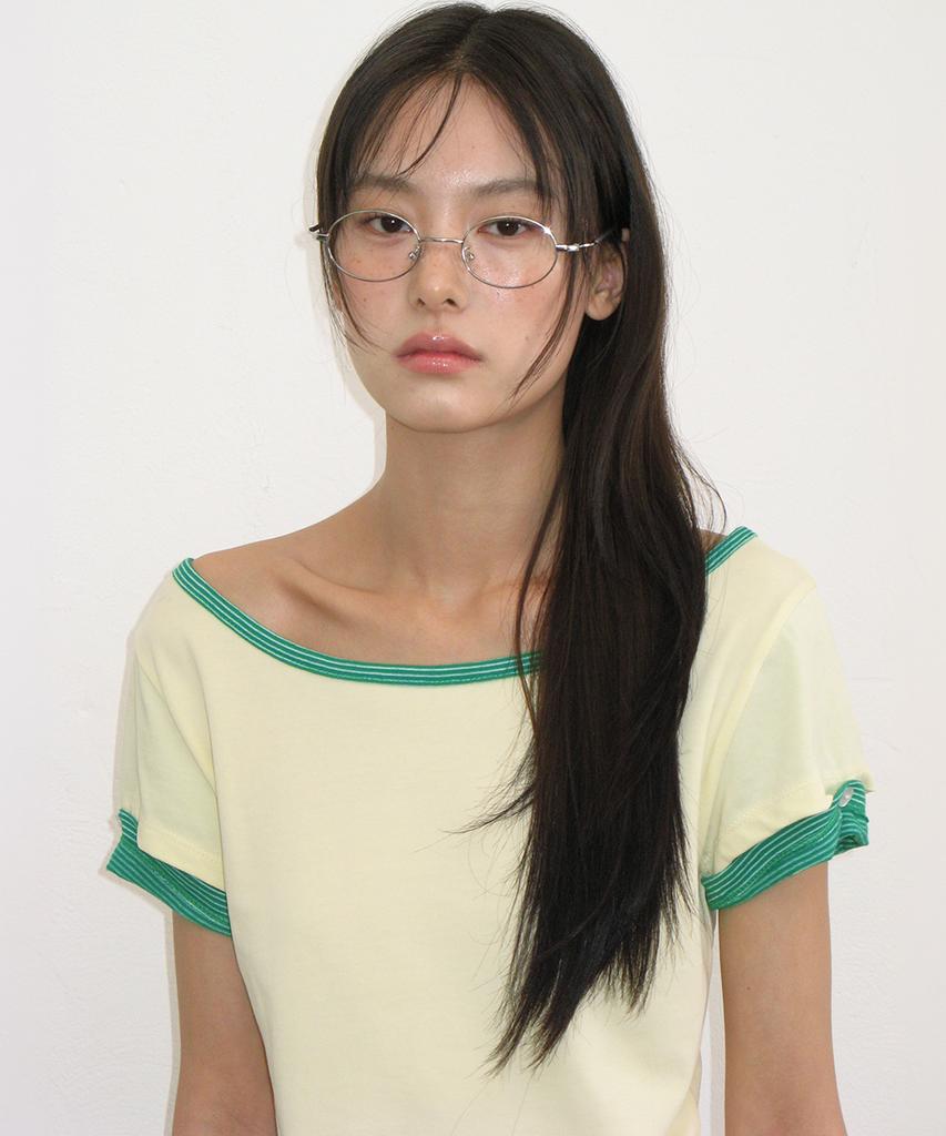 RONRON Heart Button Roll Up Layered T Shirt Soft Yellow