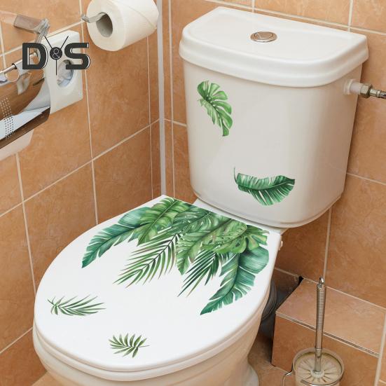 1 лист, наклейка для унитаза, самоклеящаяся, водонепроницаемая, без следов, зеленые листья растений, настенная наклейка, наклейка, декор для ванной комнаты, туалета
