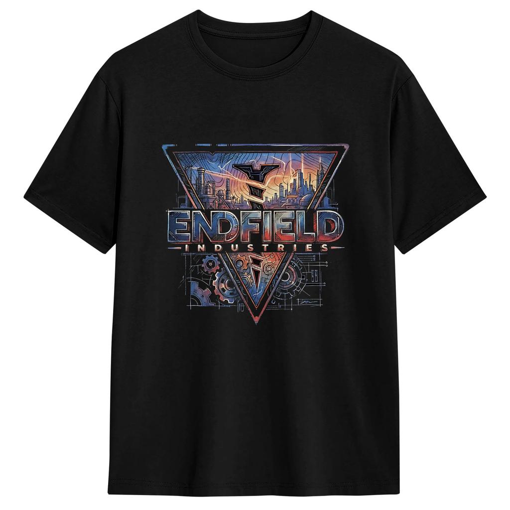 Arknights Endfields Унисекс Футболка Винтажная Футболка С Коротким Рукавом Круглый Вырез Футболка Чистый Хлопок Одежда с Принтом