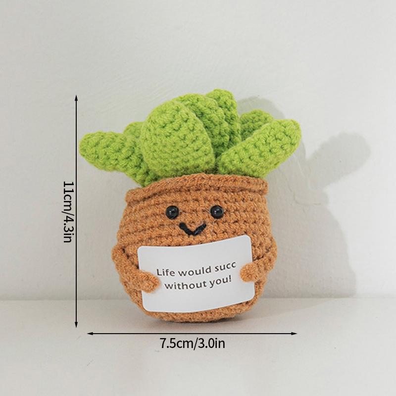 Handmade Crochet Miniature Potted Ornaments Positive Energy Card Wovening Emotional Support Plants Ornament Car Decorations