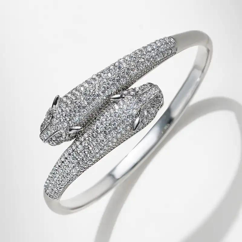 Новый инкрустированный браслет, Новый открытый браслет с головой леопарда и фиолетовым леопардом, Модный