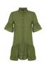 Women's Dress New Season Fashion Khaki Mini Woven Ruffle 100% Cotton Beach Dress