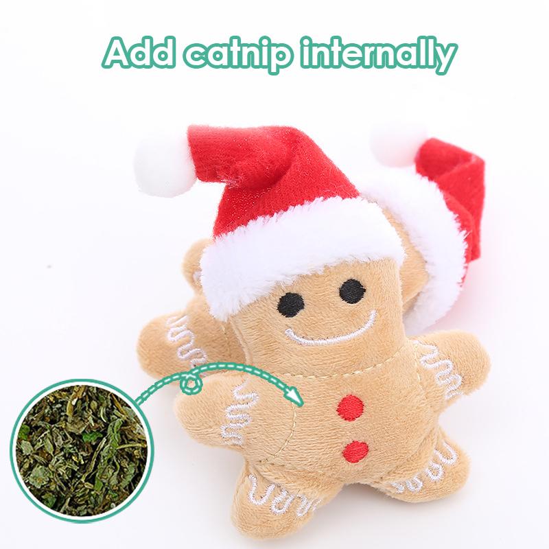 Catnip Toys Interactive Toys Cartoon Plush Christmas Gingerbread Man Cat Toys Cat Anti Bite Interactive Toy Pet Supplies