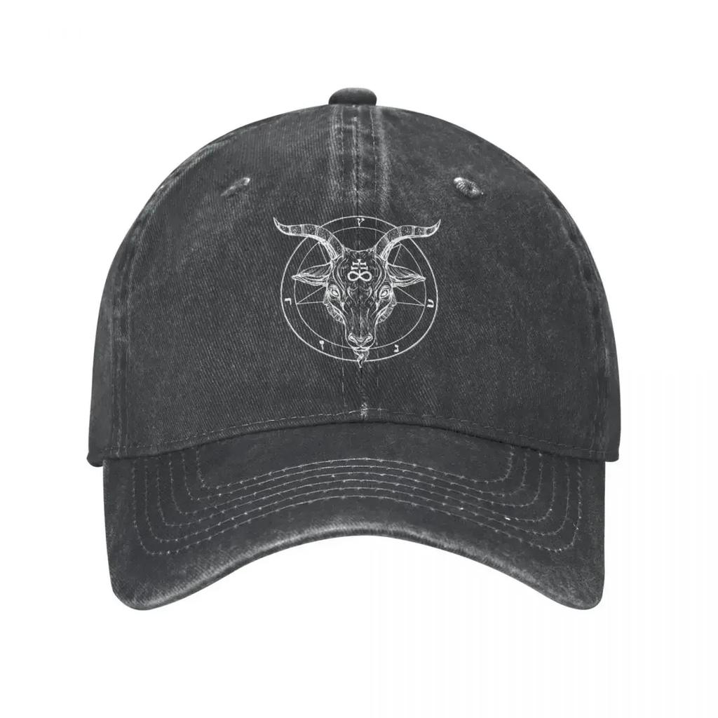 Baphomet Goat Head Pentagram Baseball Caps Vintage Distressed Denim Washed Headwear Unisex Women Outdoor Running Golf Hats Cap
