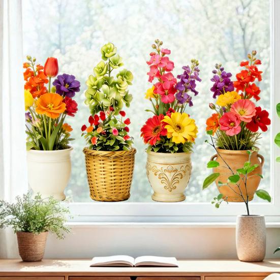 Window Decals Spring Garden Design Double-Sided Visibility Electrostatic Adsorption Glass Sticker Home Shop Window Decoration