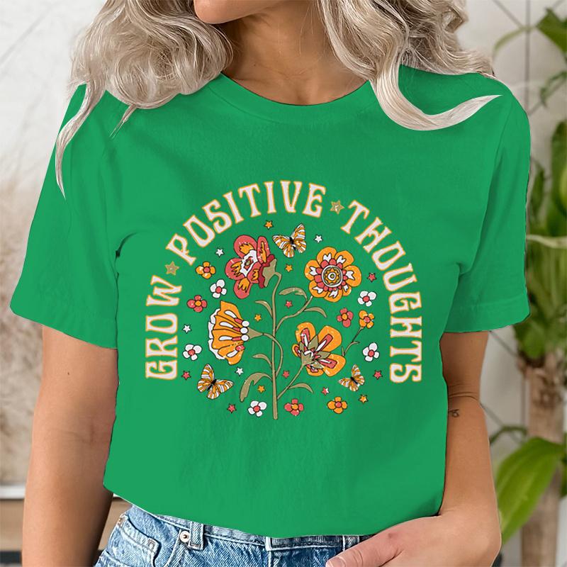 Женская футболка, винтажная рубашка с принтом Wildflower Grow Positive Thoughts, винтажный повседневный топ с диким цветком, футболки для влюбленных с цветочным принтом
