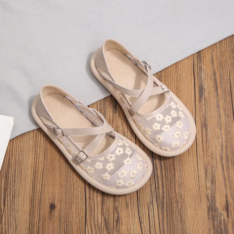 Модная женская обувь на одинарной подошве Лето 2025 Новая Толстая подошва Сетка Вышивка Кружево Тканевая обувь Повседневная Удобная Дышащая Спортивная обувь