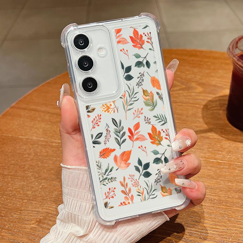 Чехол для телефона с цветами и листьями для Samsung Galaxy S25 Edge S24 Ultra S23 S22 Plus S21 FE A34 A54 A15 A35 A55 A16 A26 A36 A56 5G Capa