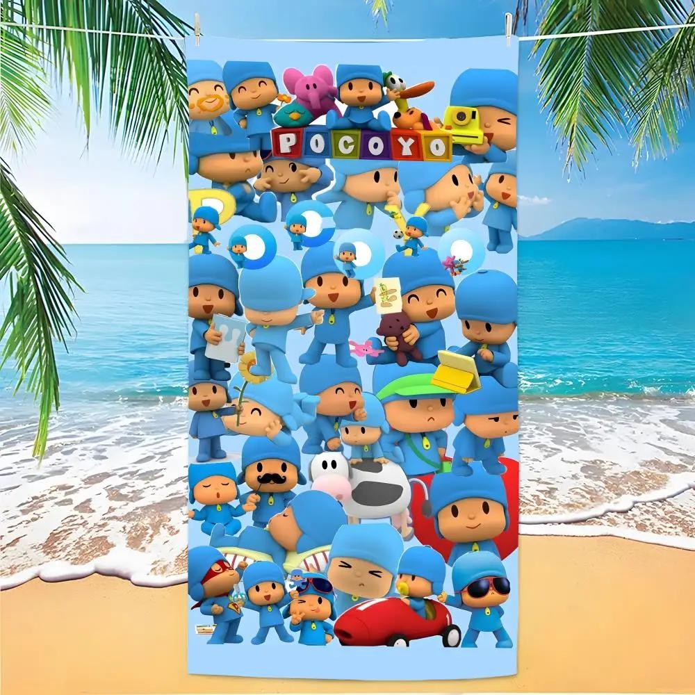 Аниме P-P-pocoyo-o мультфильм Полотенце Полиэстер Пляжное полотенце Быстросохнущее Без песка Полотенце для ванны для лета Бассейна Путешествий Отпуска