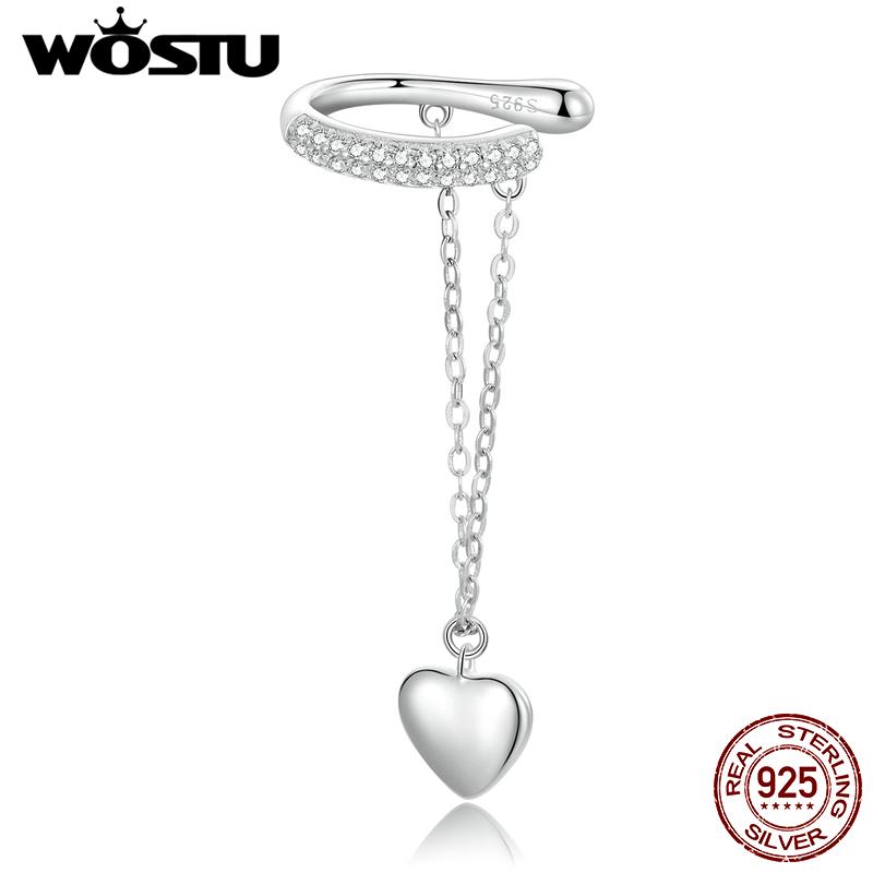 WOSTU Женские серьги-каффы из стерлингового серебра 925 пробы с зеркальными сердечками, изысканные свадебные украшения, подарки
