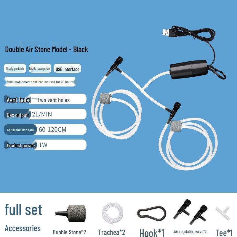 USB Rechargeable Silent Submersible Fish Tank Aerator Pump for Outdoor and Indoor Use