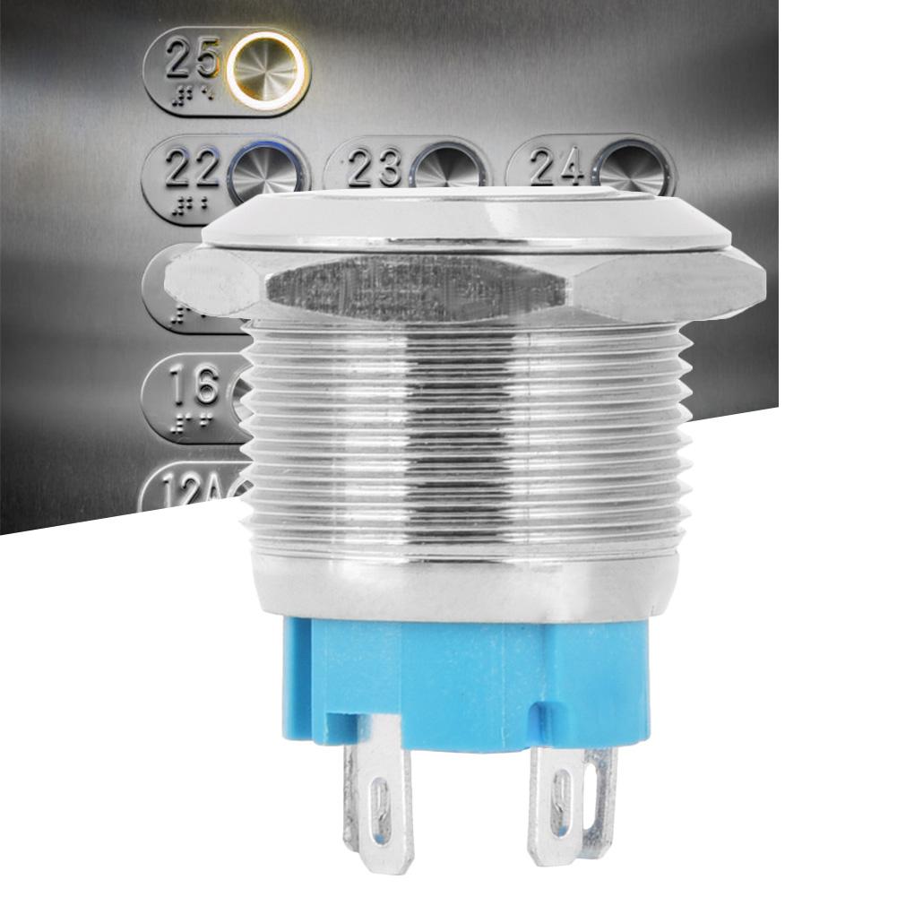 2PCS Yellow Flat Self Reset 4 Pin Button Switch with Light DC 12V ~ 24V for IP65 Protection