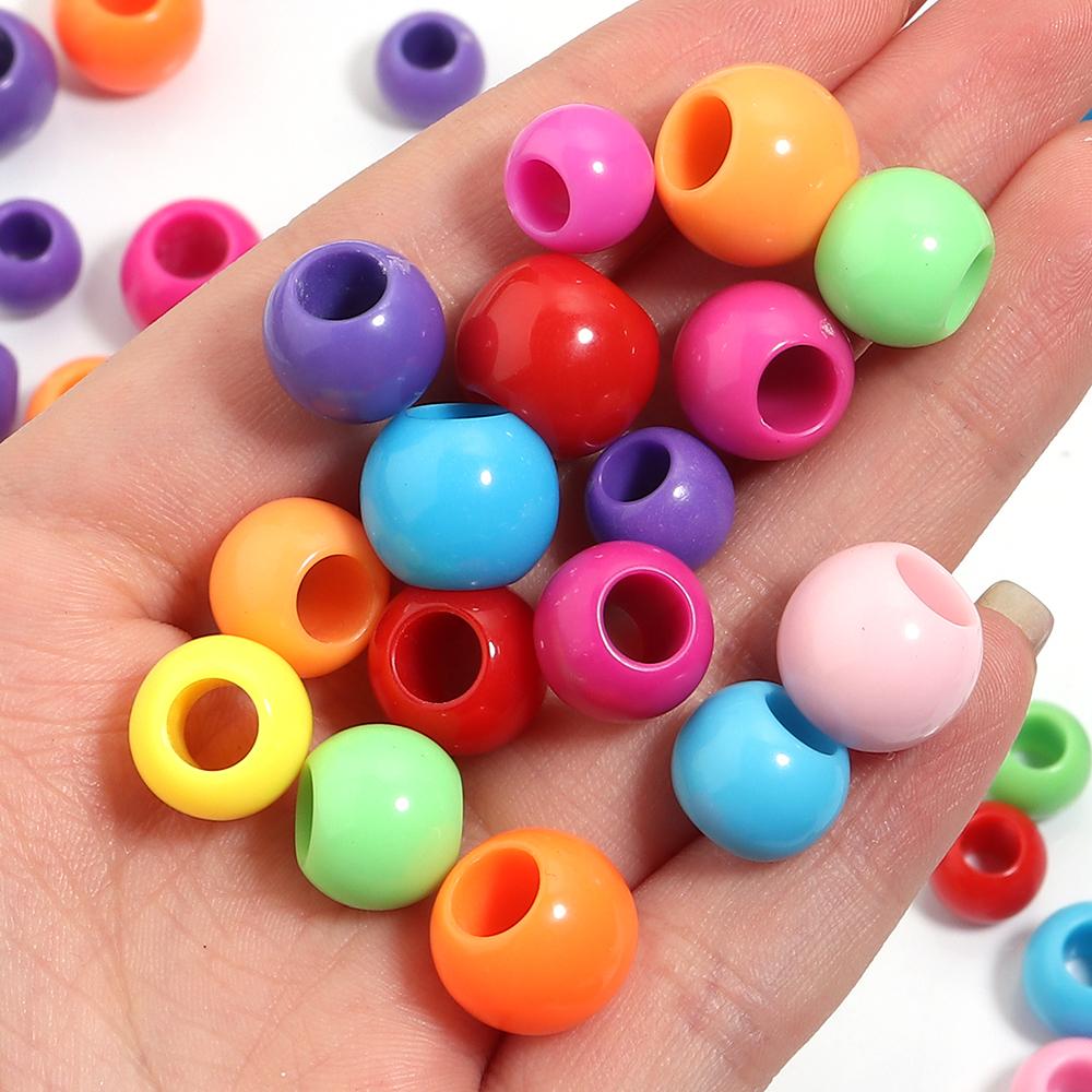 50pcs/bag Colorful Acrylic Beads Big Hole Beads For DIY Jewelry Making Bracelet Necklace Accessories Round Opaque Spacer Beads
