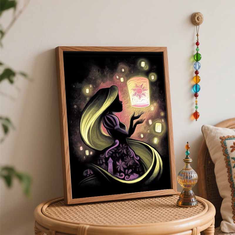 Disney Rapunzel Lantern Oil Art Painting Kit Home Wall Decor Handmade Gift Tangled Princess Silhouette Art DIY Painting Decor Wall Art
