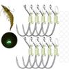 10Pcs Hooks Fishs Tool Luminous Live Shrimp Lures Hooks Tied Good Strong High Strength Sea Fishing Hooks Fishing Accessories