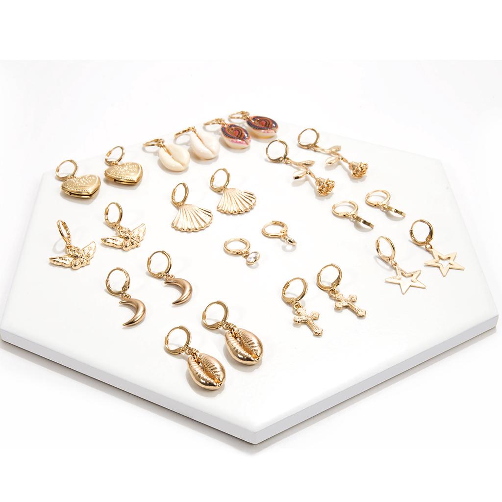 Accessories, Simple And Versatile Alloy Shell Earrings For Women, Temperament Hollow Stars, Diamond-Set Moon Earrings