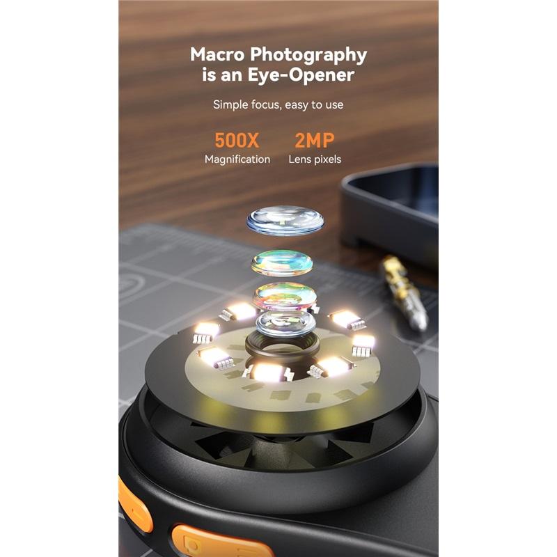 500X Magnification Digital Microscope 2MP Magnifying Glass with 8Light for Electronics Repair Video Coins Microscopio 600mAh