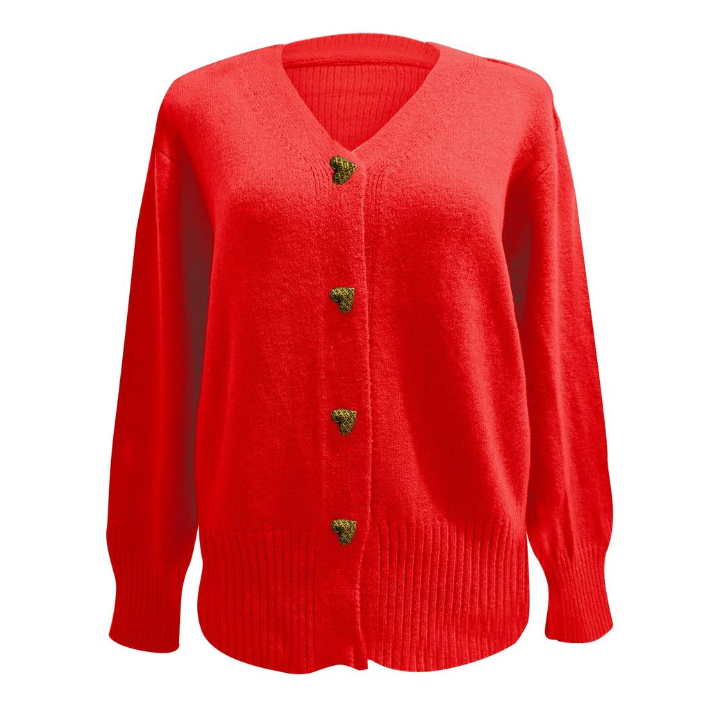 Women's Fashion Solid Color Long Sleeve V-Neck Knit Cardigan Button Sweater Jacket