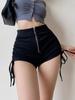 Шорты с высокой талией для женщин, облегающие шорты на молнии, стиль горячей девушки, сексуальные эластичные шорты, повседневная женская одежда