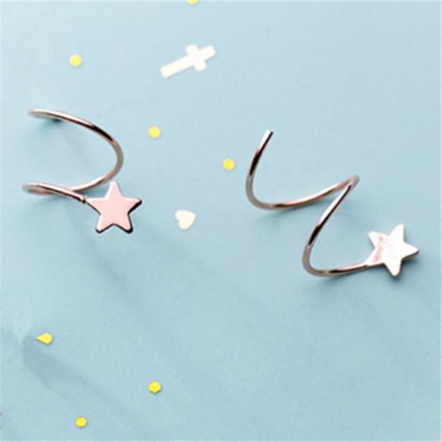 925 стерлингового серебра пентаграмма звезда ушная кость пряжка вращающаяся волна мини-серьги-гвоздики для женщин персональные ювелирные изделия