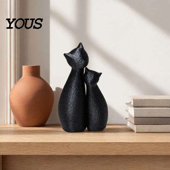Уникальный Декор для Дома Кошка Милая Черная Статуэтка, 3D Печатная Фигурка в Позе для Объятий, Обнимающая Статуэтка Минималистичная Настольная Полка для Офиса, Подарок Любителям Искусства