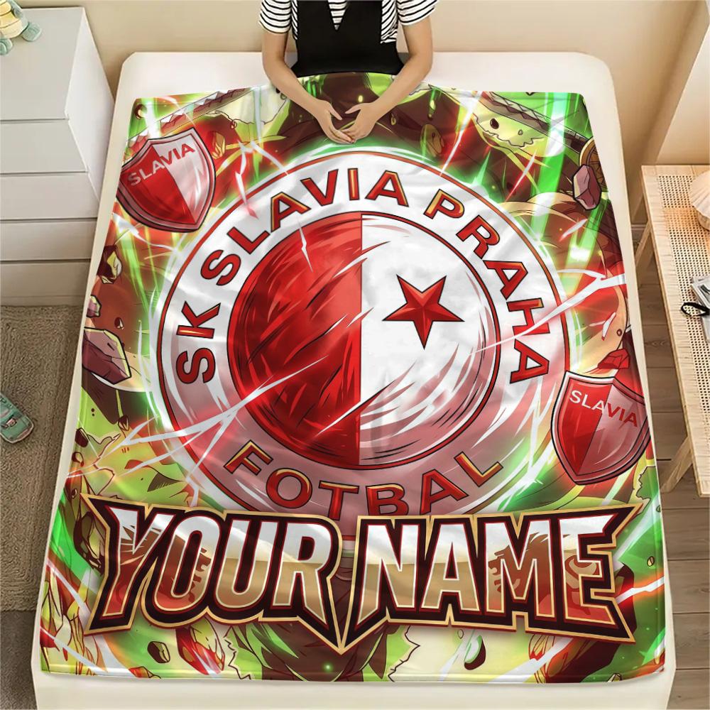Custom Name SK Slavia Praha Flannel Blanket, High quality Comfortable for All Seasons, Home Decor, Warmth and Comfort