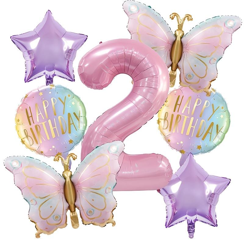 Pink digital butterfly aluminum foil balloons and purple star balloons are suitable for butterfly themed parties and birthday