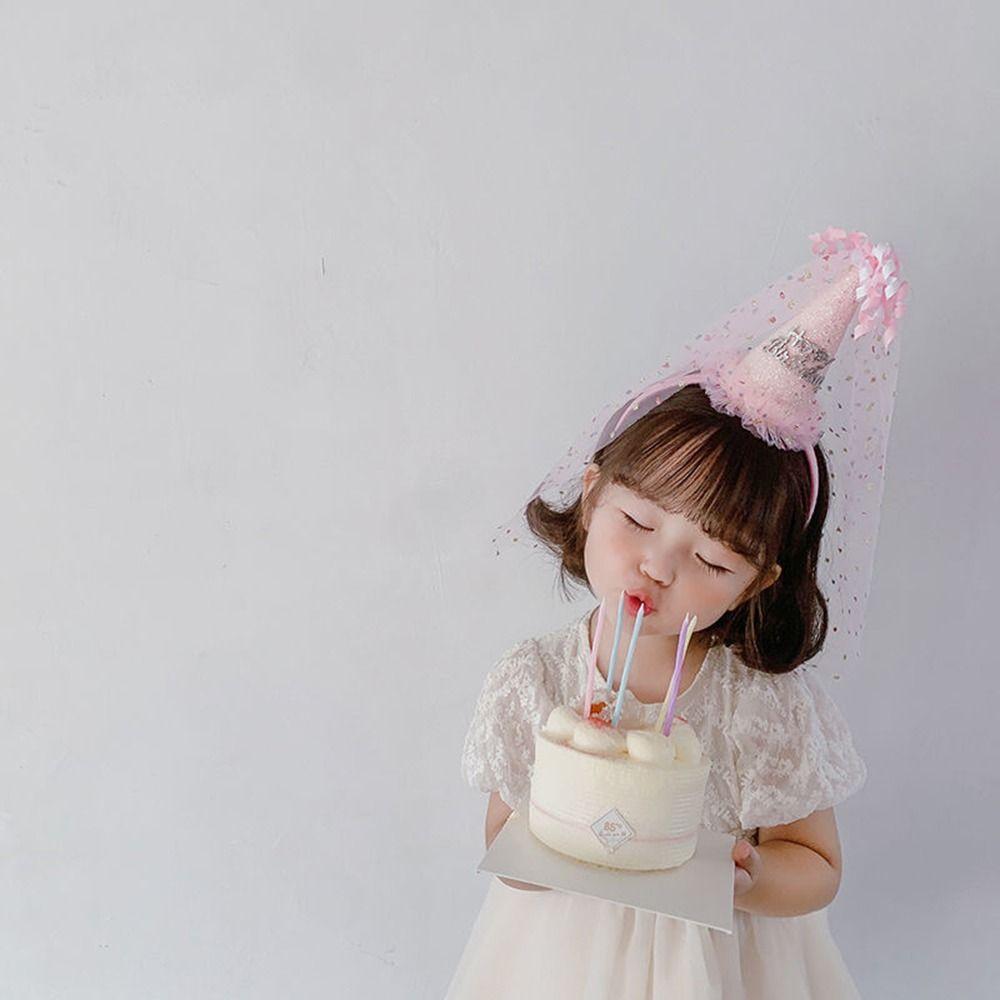 Hat Mesh Happy Birthday Birthday Hairband Girls Hair Hoop Korean Style Headband Hair Accessories