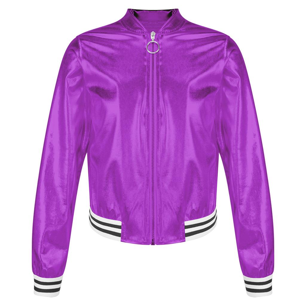 Детская куртка-бомбер металлик для мальчиков и девочек, верхняя одежда, топы для джазовых танцев в стиле хип-хоп, костюм