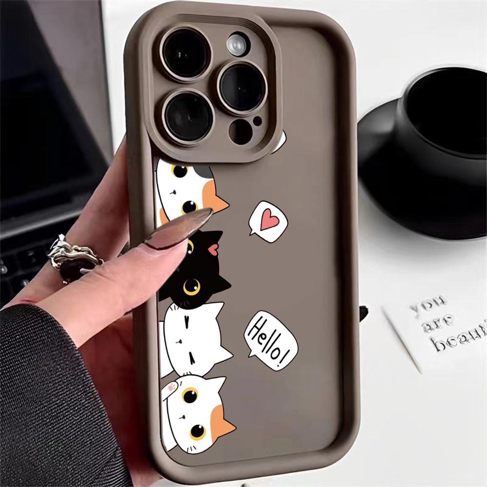 LZ9 мультяшный кот милый художественный дизайн силиконовый чехол для телефона iPhone 11 13 14 15 16 Pro Max 7 8 16 Plus 12 mini XS Max XR противоударный задний чехол