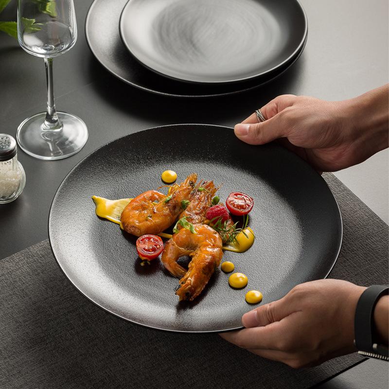 High-Grade Black Steak Plate Ceramic Plate New Household Dumpling Plate Restaurant Dessert Plate Barbecue Plate
