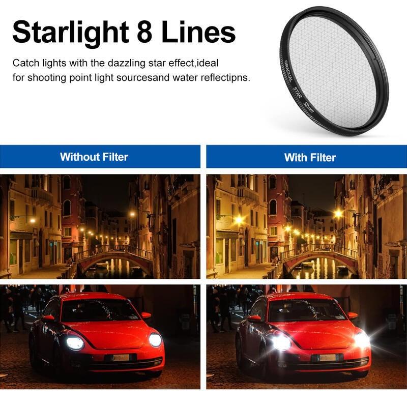 HdoorLink Универсальный регулируемый 52-миллиметровый зажим для объектива камеры телефона CPL Starlight 8-линейный фильтр для всех смартфонов, фильтр для объектива камеры мобильного телефона
