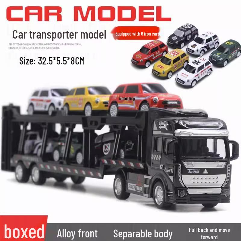 Children's Alloy Transport Toy: Pull-Back Fire Truck, Trailer, Tank & Excavator