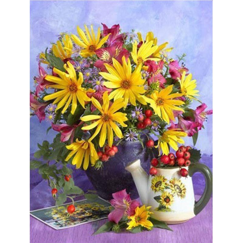 5D Алмазная картина Сиреневая вышивка Подсолнух Мозаика Дейзи Вышивка крестом Окно Домашнее искусство Настенный декор