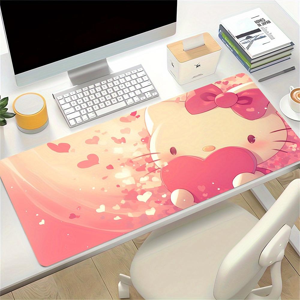 1pc Large Gaming Mouse Pad, UV Reactive Non-Slip Desk Mat, Washable Polyester Hello Kitty Hearts CuteComputer Pad with Vibrant Game Machine