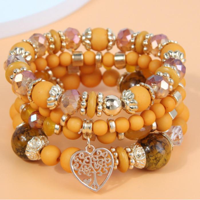 Bohemian Ethnic Multi-Layer Heart Pendant Bead Bracelet