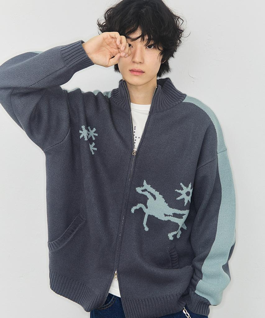 GRAVER [Unisex] Fantasy Knit Zip-Up_2 Colors
