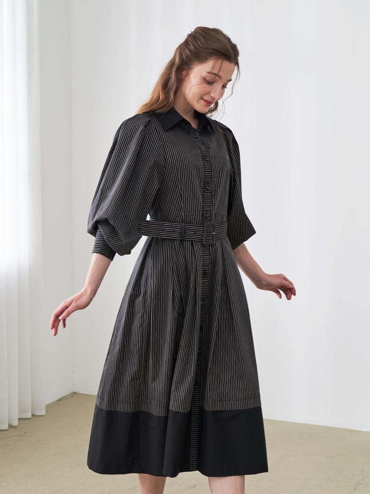 L By L Black Striped Balloon Dress